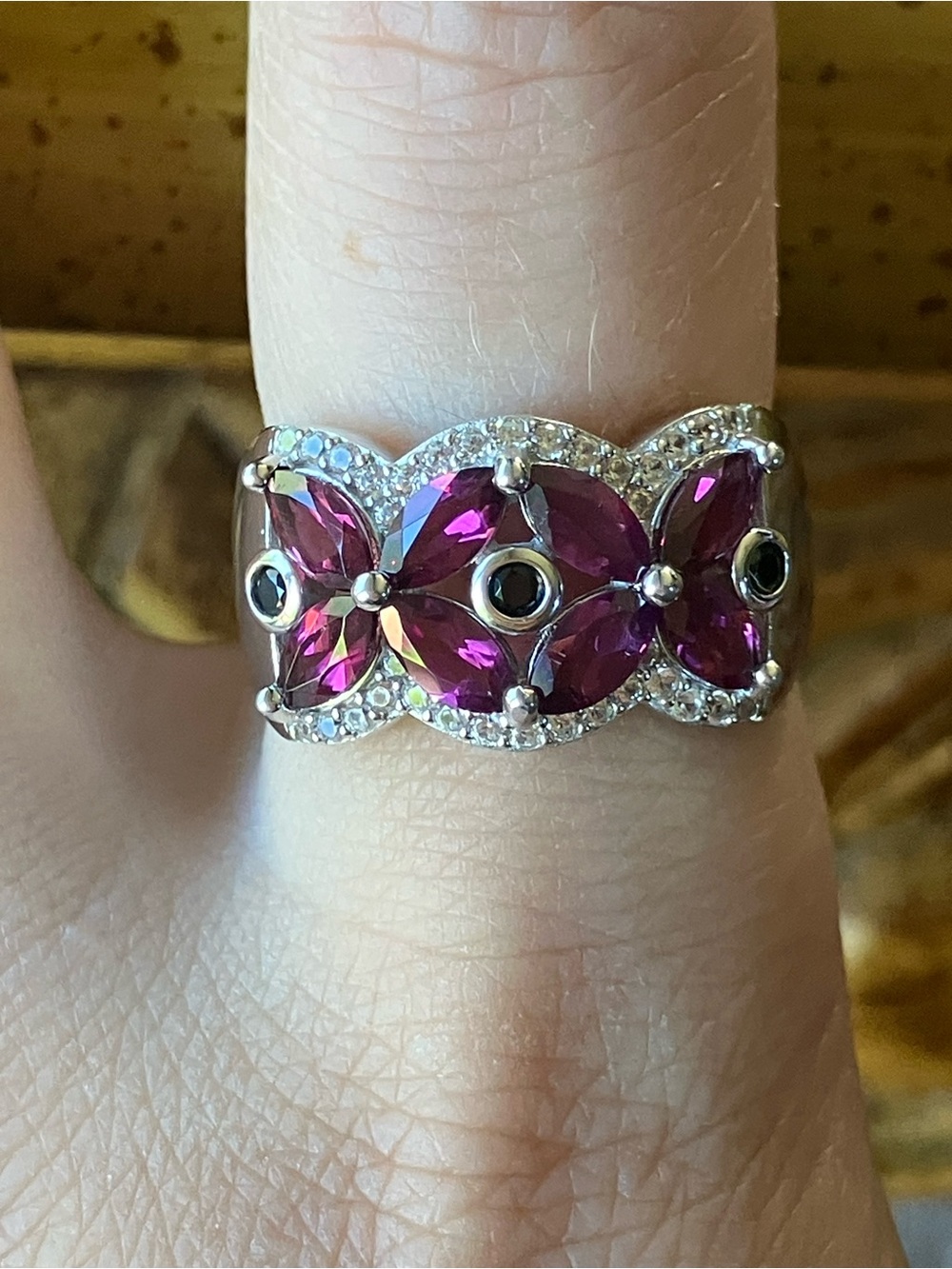 Natural Raspberry Garnet Black Spinel Sterling Silver Ring Size 8